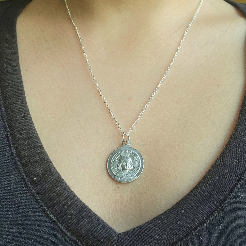 Vintage Silver Jesus Christ Holy Childhood Association Necklace